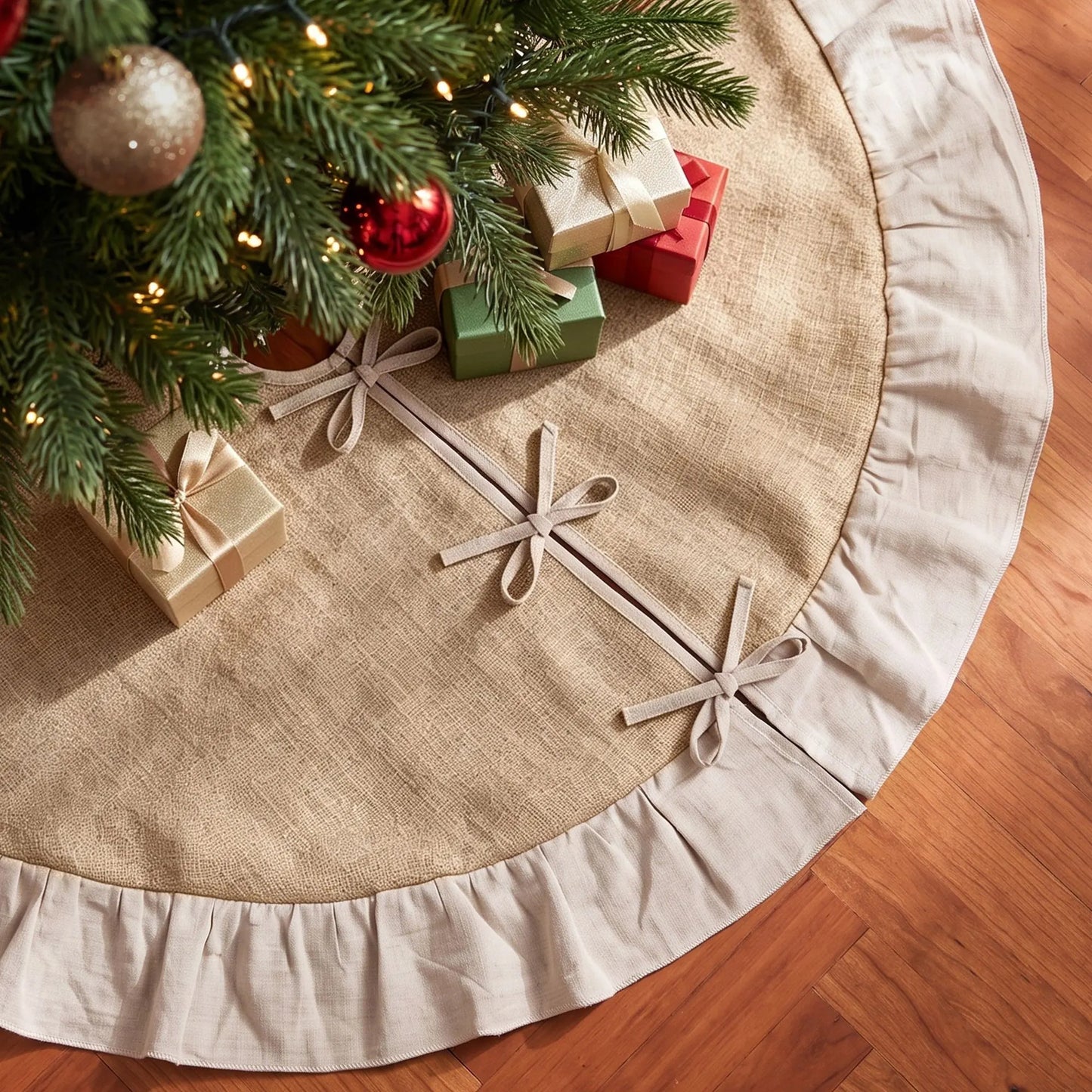 Jingle Jollys 120cm Christmas Tree Skirt Linen Christmas Tree Mat Decor - Image 9