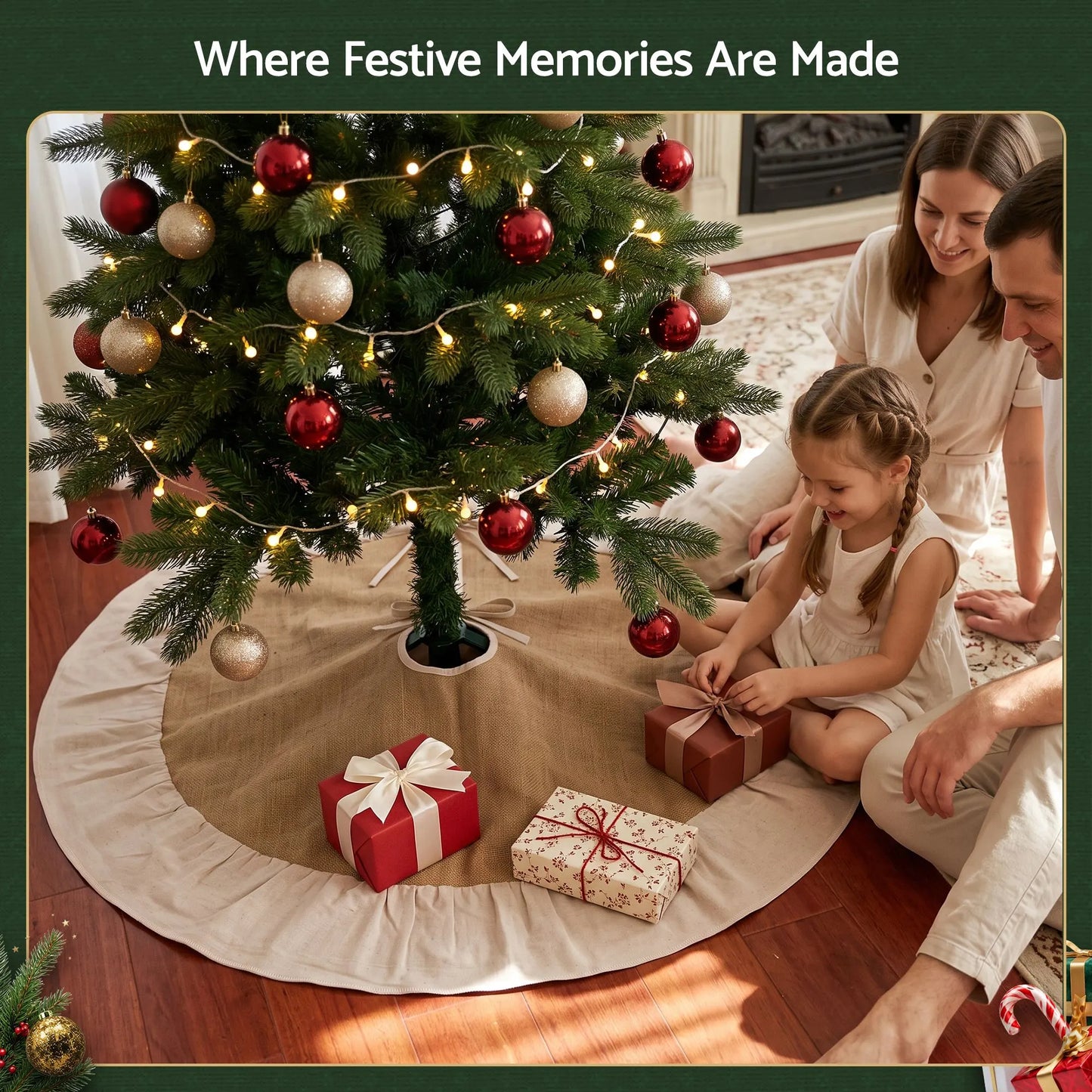 Jingle Jollys 90cm Christmas Tree Skirt Linen Christmas Tree Mat Decor - Image 6