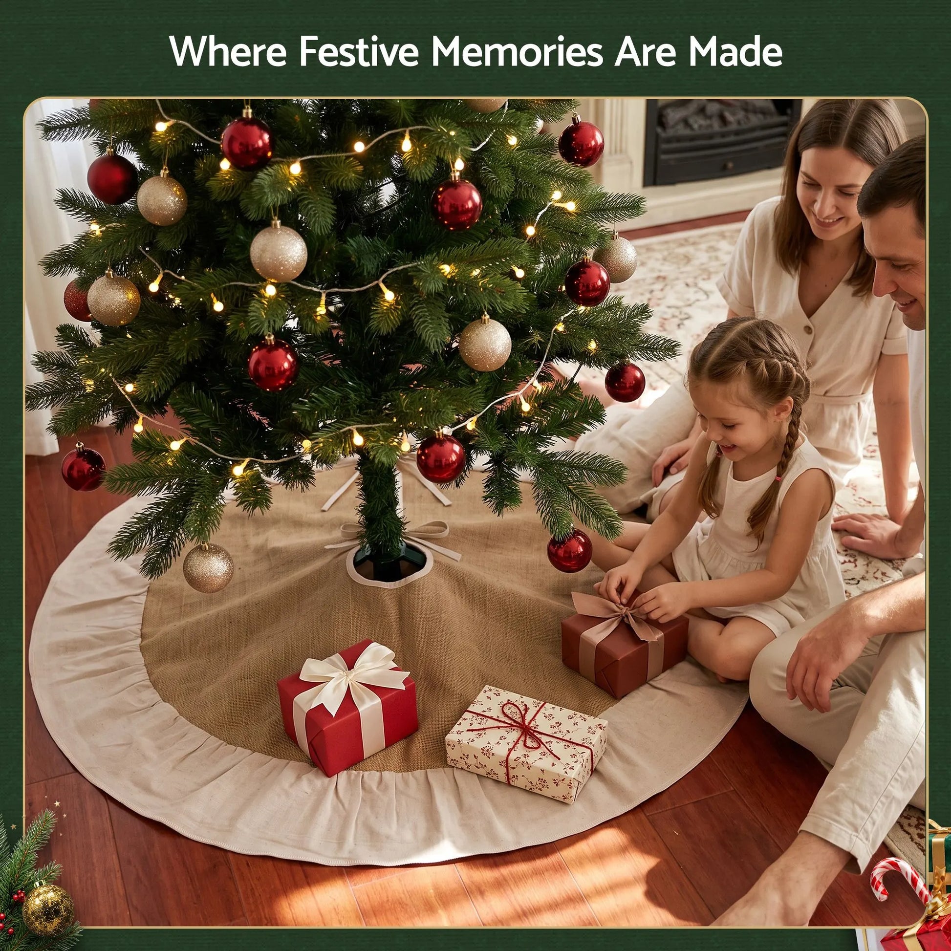 Jingle Jollys 90cm Christmas Tree Skirt Linen Christmas Tree Mat Decor - Image 6