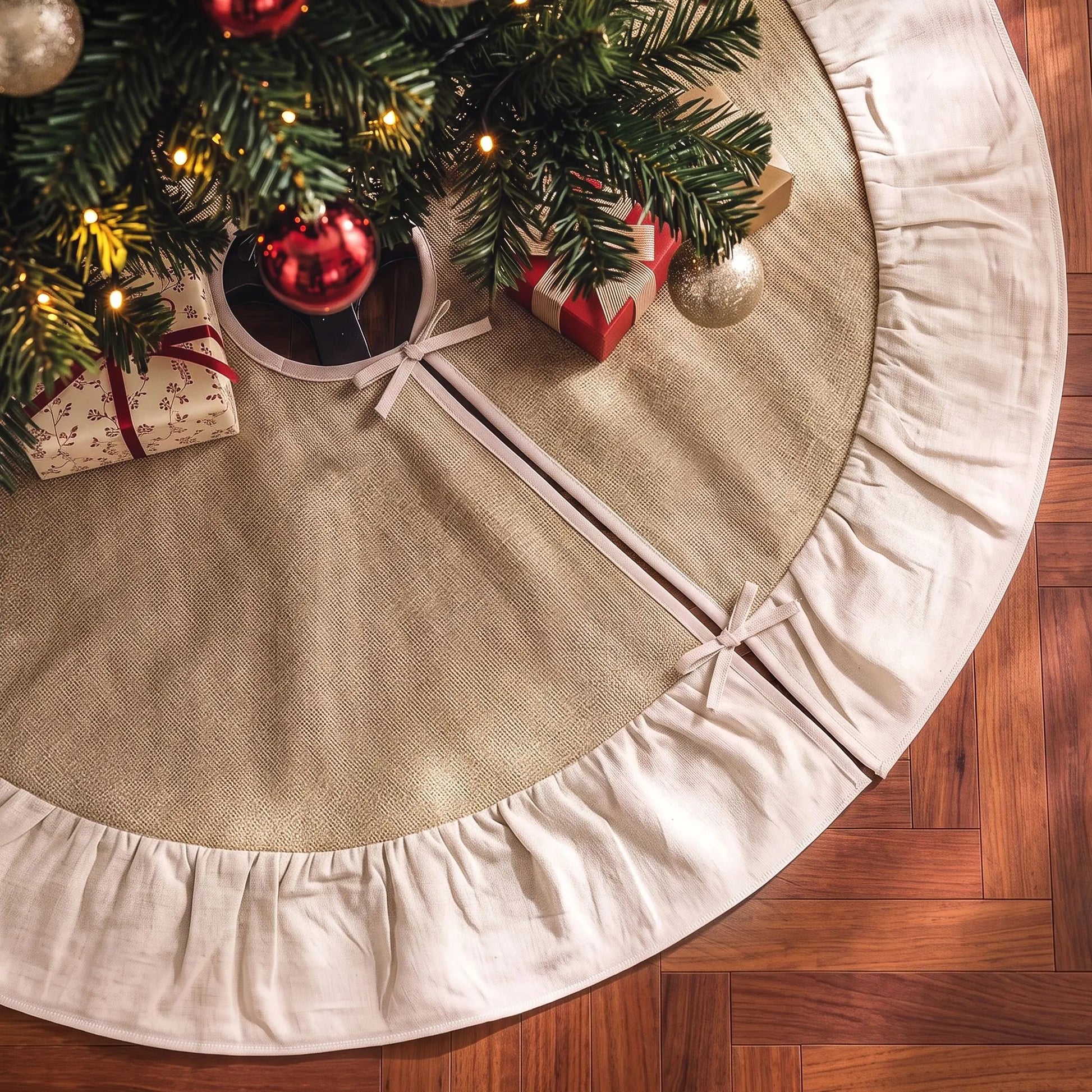 Jingle Jollys 90cm Christmas Tree Skirt Linen Christmas Tree Mat Decor - Image 8