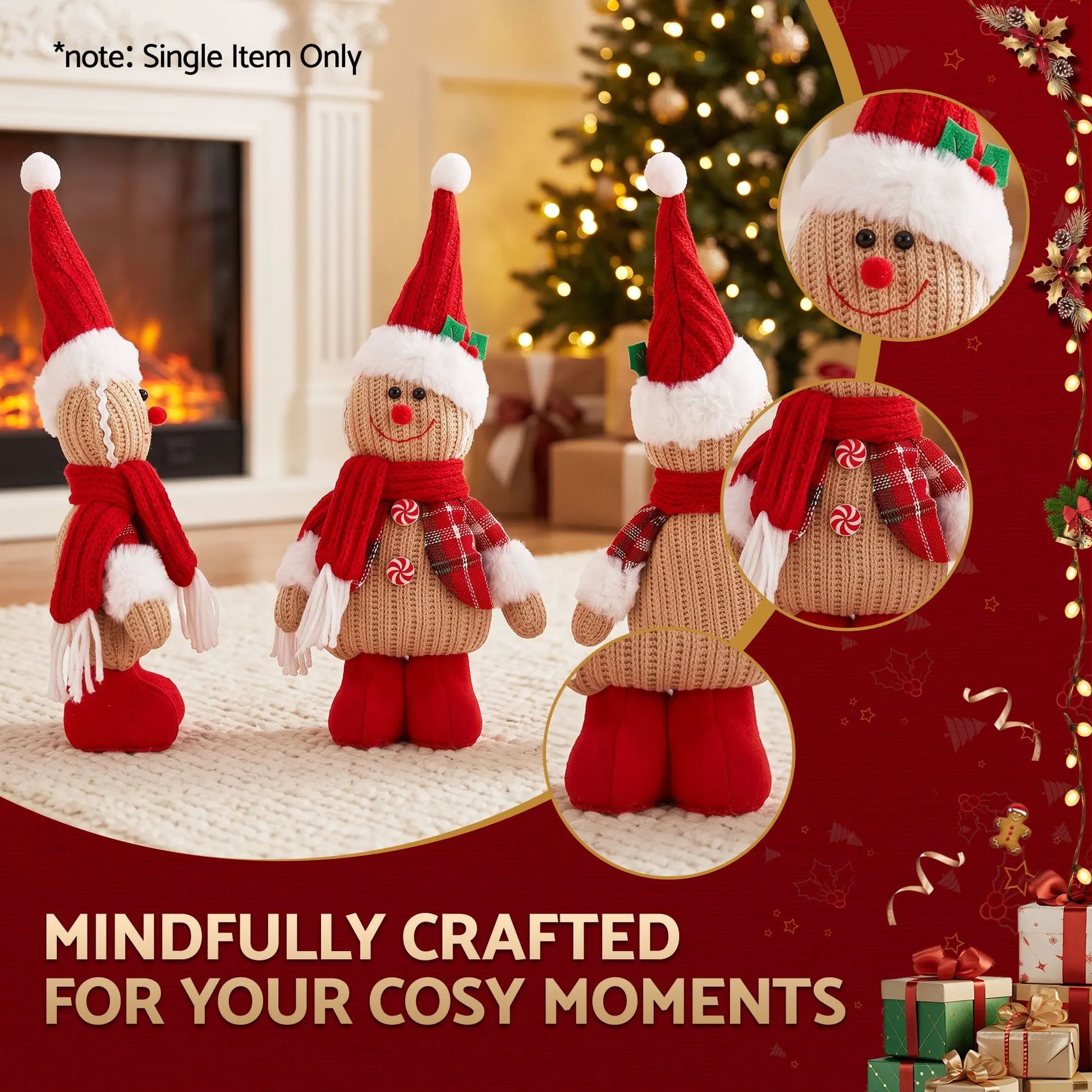 Jingle Jollys Christmas Gingerbread Man Standing Ornament Knitted Christmas Indoor Decor - Image 4