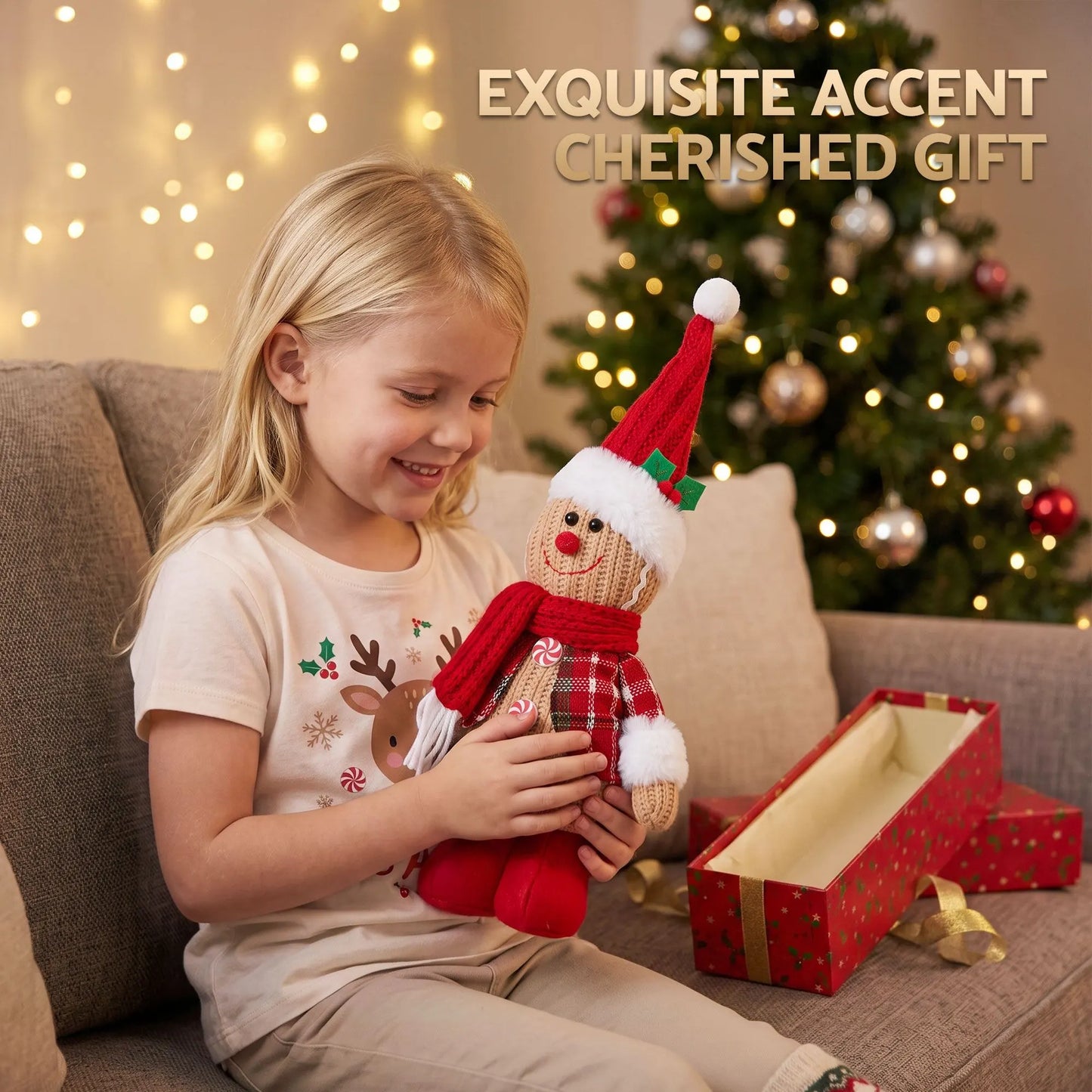 Jingle Jollys Christmas Gingerbread Man Standing Ornament Knitted Christmas Indoor Decor - Image 6