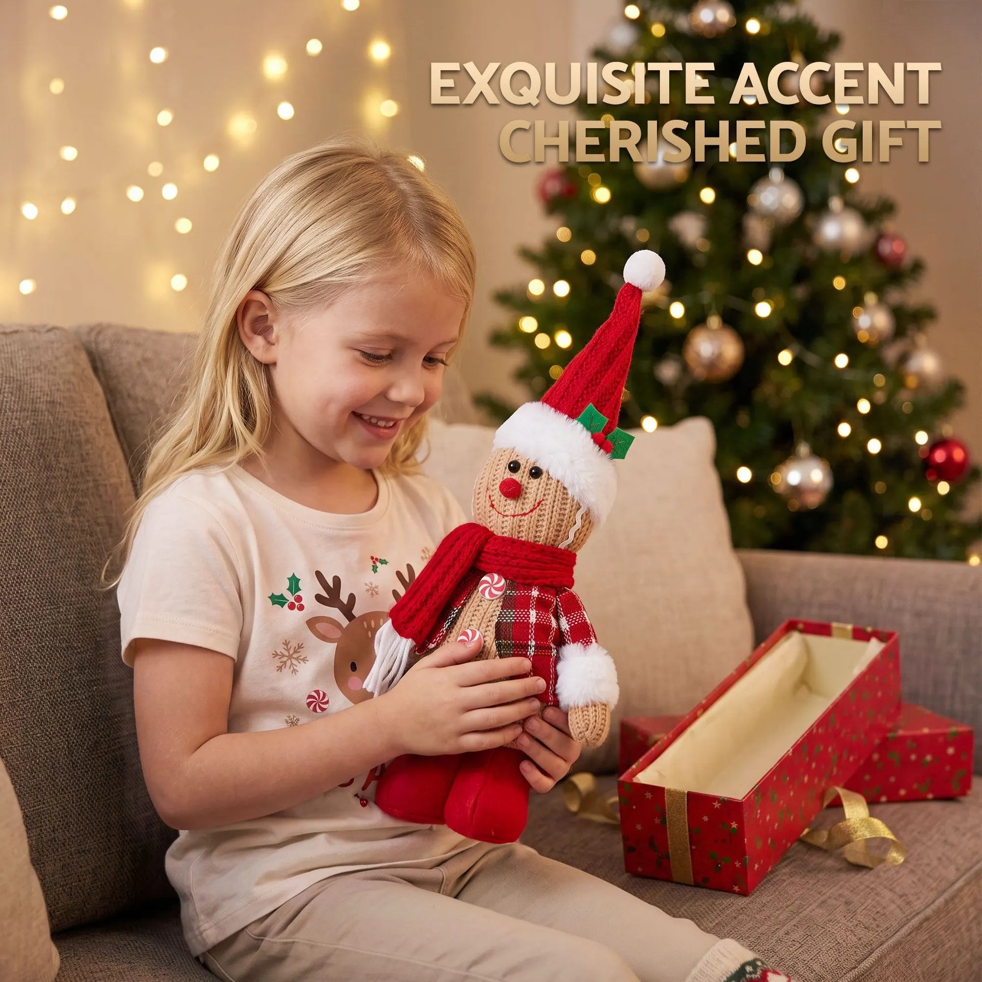 Jingle Jollys Christmas Gingerbread Man Standing Ornament Knitted Christmas Indoor Decor - Image 6