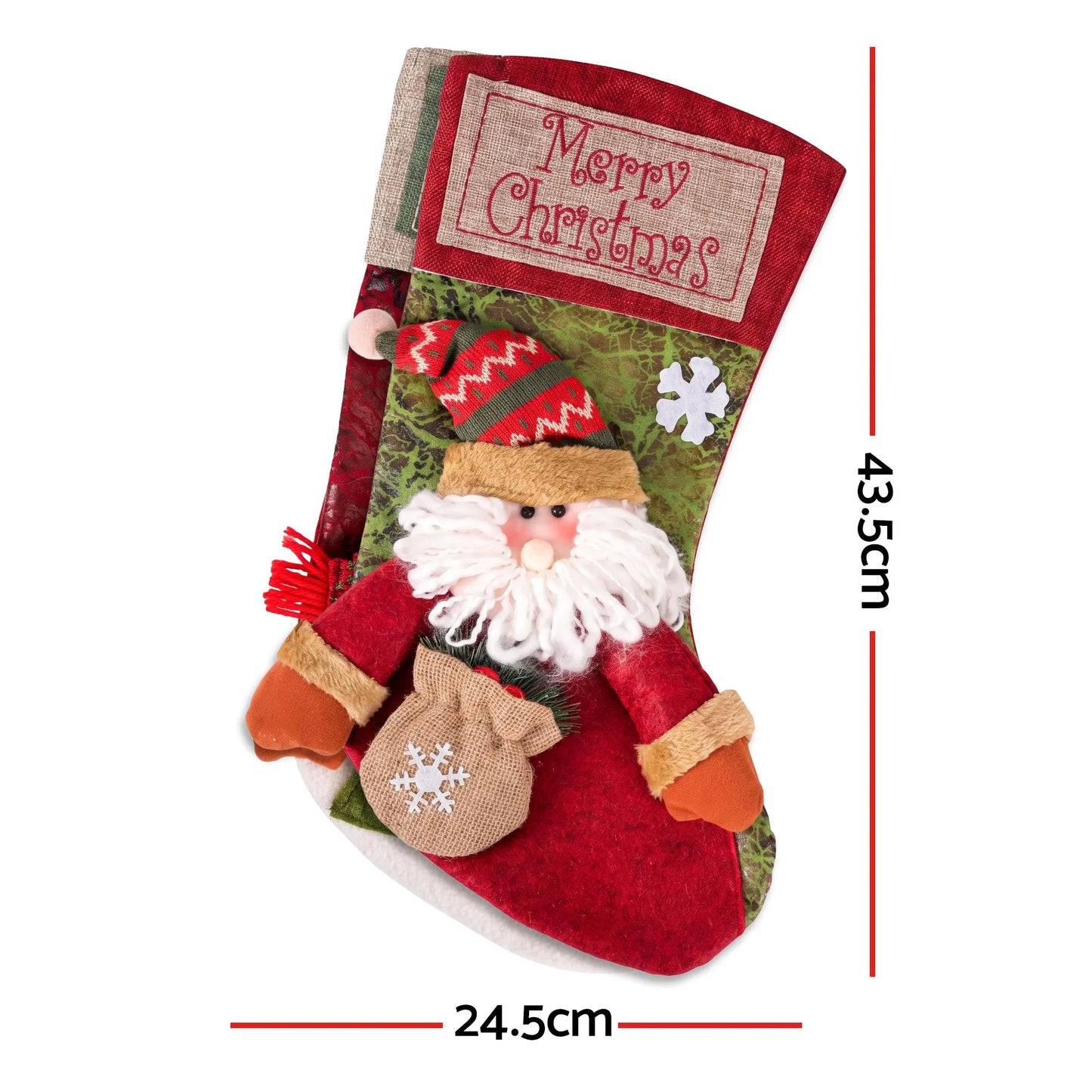 Jingle Jollys Christmas Stockings 2 Pack Large 3D Plush Santa Snowman 43.5cm Christmas Decor for Family Holiday Christmas Party Decorations - Image 2