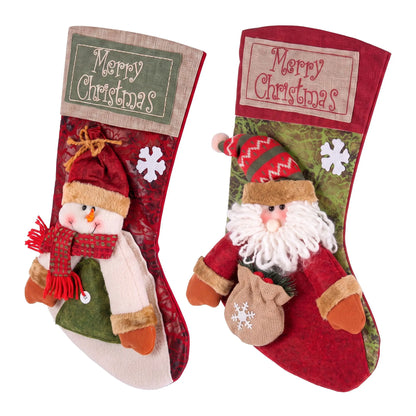 Jingle Jollys Christmas Stockings 2 Pack Large 3D Plush Santa Snowman 43.5cm Christmas Decor for Family Holiday Christmas Party Decorations - Image 3