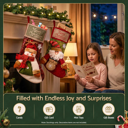 Jingle Jollys Christmas Stockings 2 Pack Large 3D Plush Santa Snowman 43.5cm Christmas Decor for Family Holiday Christmas Party Decorations - Image 5