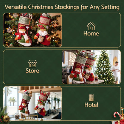 Jingle Jollys Christmas Stockings 2 Pack Large 3D Plush Santa Snowman 43.5cm Christmas Decor for Family Holiday Christmas Party Decorations - Image 6