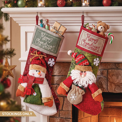 Jingle Jollys Christmas Stockings 2 Pack Large 3D Plush Santa Snowman 43.5cm Christmas Decor for Family Holiday Christmas Party Decorations - Image 9