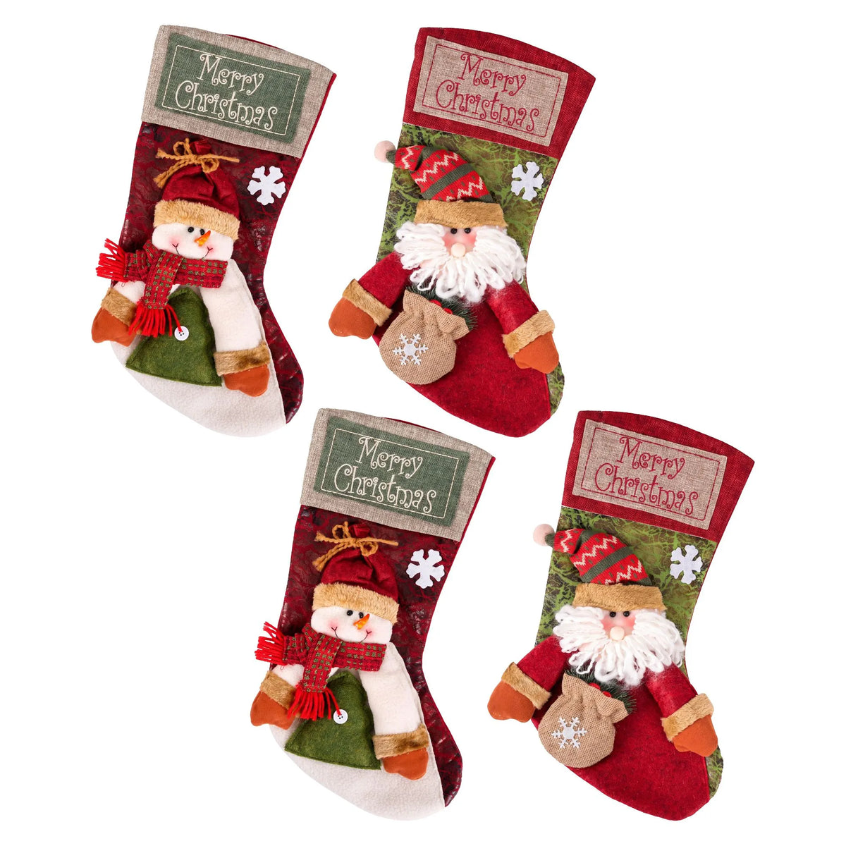 Jingle Jollys 4PCS Christmas Stockings Large 3D Plush Santa Snowman 43.5cm Christmas Decor for Family Holiday Christmas Party Decorations - Image 2