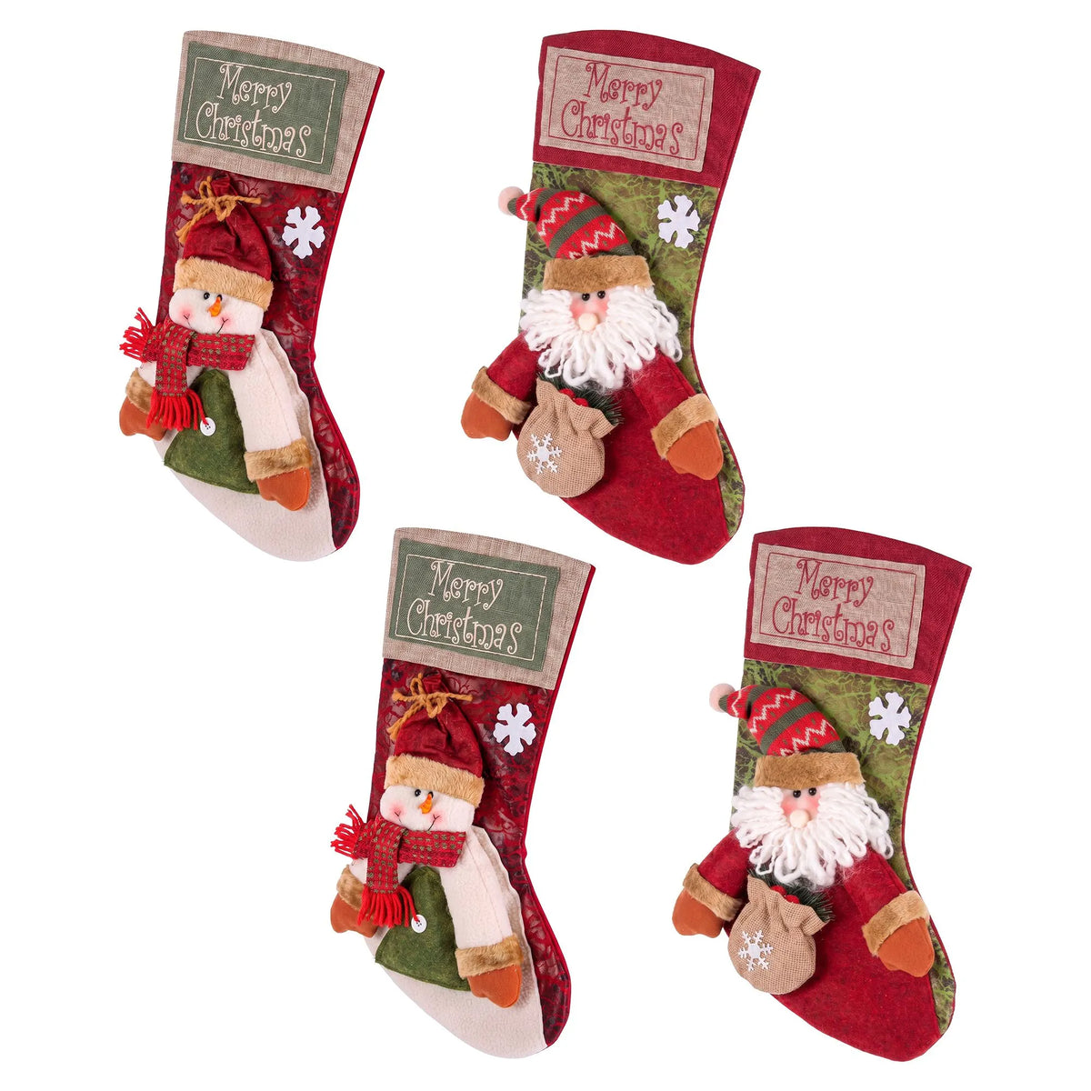 Jingle Jollys 4PCS Christmas Stockings Large 3D Plush Santa Snowman 43.5cm Christmas Decor for Family Holiday Christmas Party Decorations - Image 4