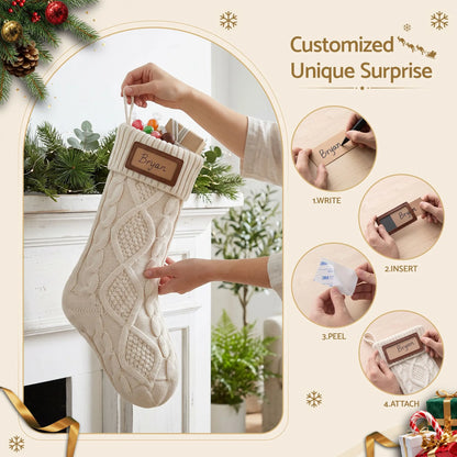Jingle Jollys 3PCS Personalized Christmas Stockings with Leather Patches 16 Inch Knitted Solid Colour Xmas Decor For Fireplace Mantel, Christmas Tree, Home Decoration & Holiday Party Displays - Image 5