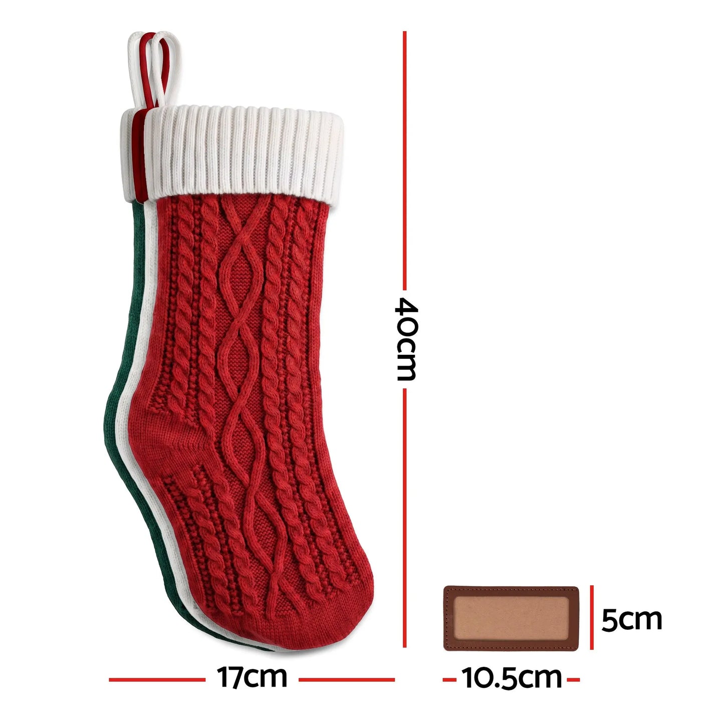 Jingle Jollys 3PCS Personalized Christmas Stockings with Leather Patches, 16 Inch Knitted Contrast Colour Xmas Hanging Decor For Fireplace Mantel, Christmas Tree, Home Decoration & Holiday Party Displays - Image 2