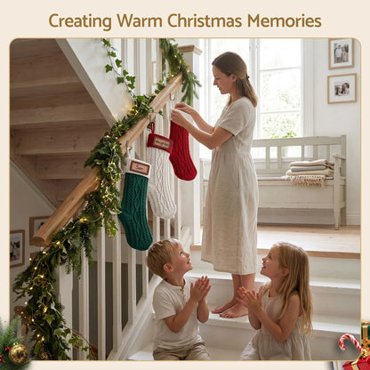 Jingle Jollys 3PCS Personalized Christmas Stockings with Leather Patches, 16 Inch Knitted Contrast Colour Xmas Hanging Decor For Fireplace Mantel, Christmas Tree, Home Decoration & Holiday Party Displays - Image 6