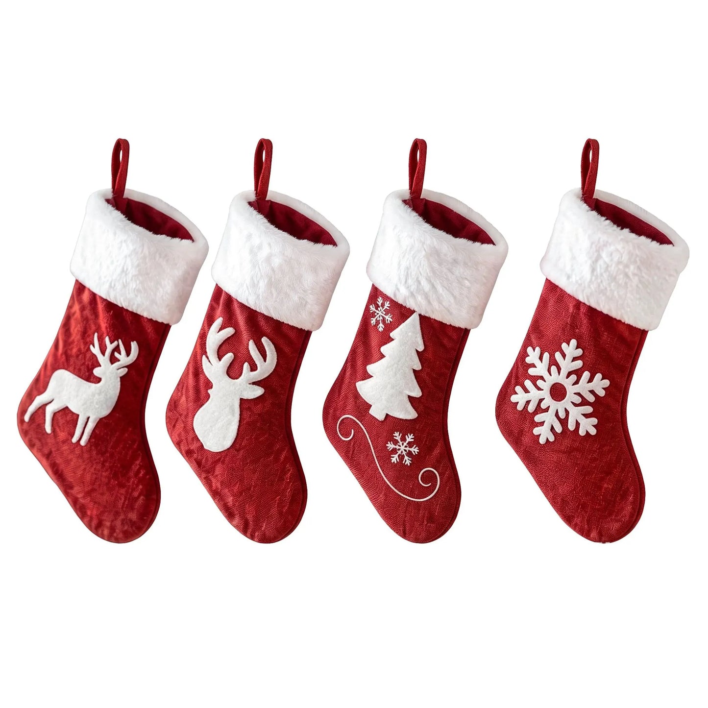 Jingle Jollys 4 Pack Large Velvet Christmas Stockings 46.5cm Red White Decor Perfect For Gift Ideal, Fireplace Mantels Christmas Trees Holiday Party Decorations - Image 3