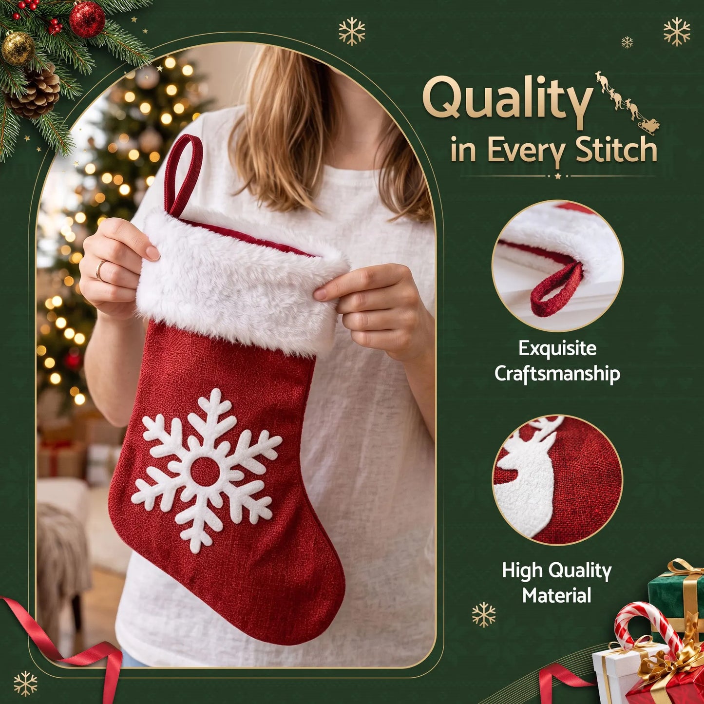Jingle Jollys 4 Pack Large Velvet Christmas Stockings 46.5cm Red White Decor Perfect For Gift Ideal, Fireplace Mantels Christmas Trees Holiday Party Decorations - Image 4