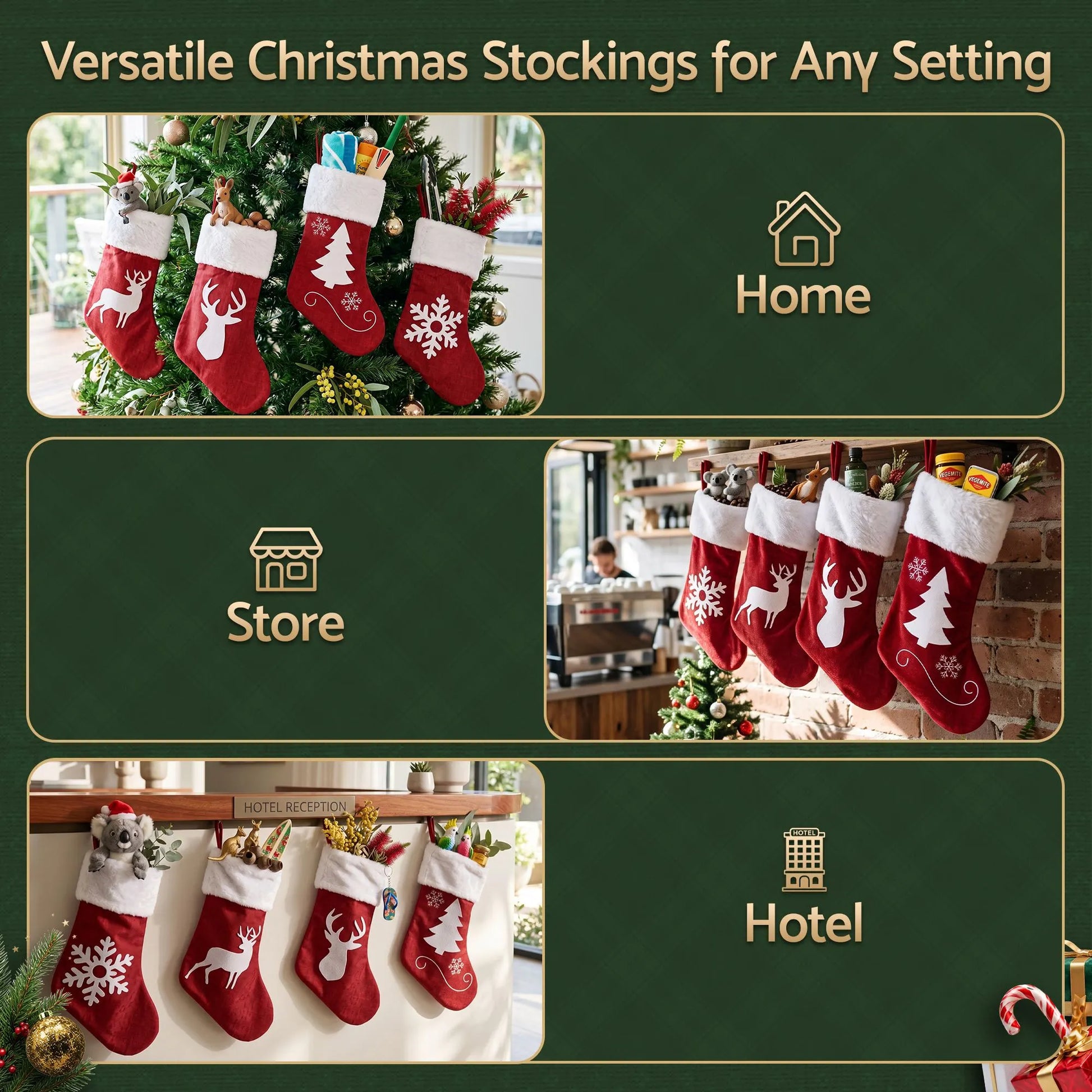 Jingle Jollys 4 Pack Large Velvet Christmas Stockings 46.5cm Red White Decor Perfect For Gift Ideal, Fireplace Mantels Christmas Trees Holiday Party Decorations - Image 8