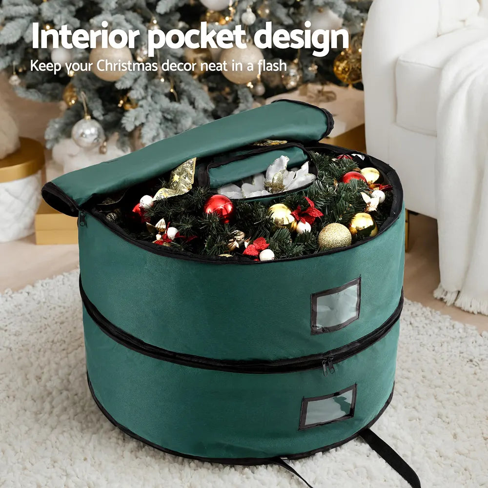 Jingle Jollys Christmas Garland Wreath Storage Bag 2-Tier Ornaments Holder 60cm - Image 5