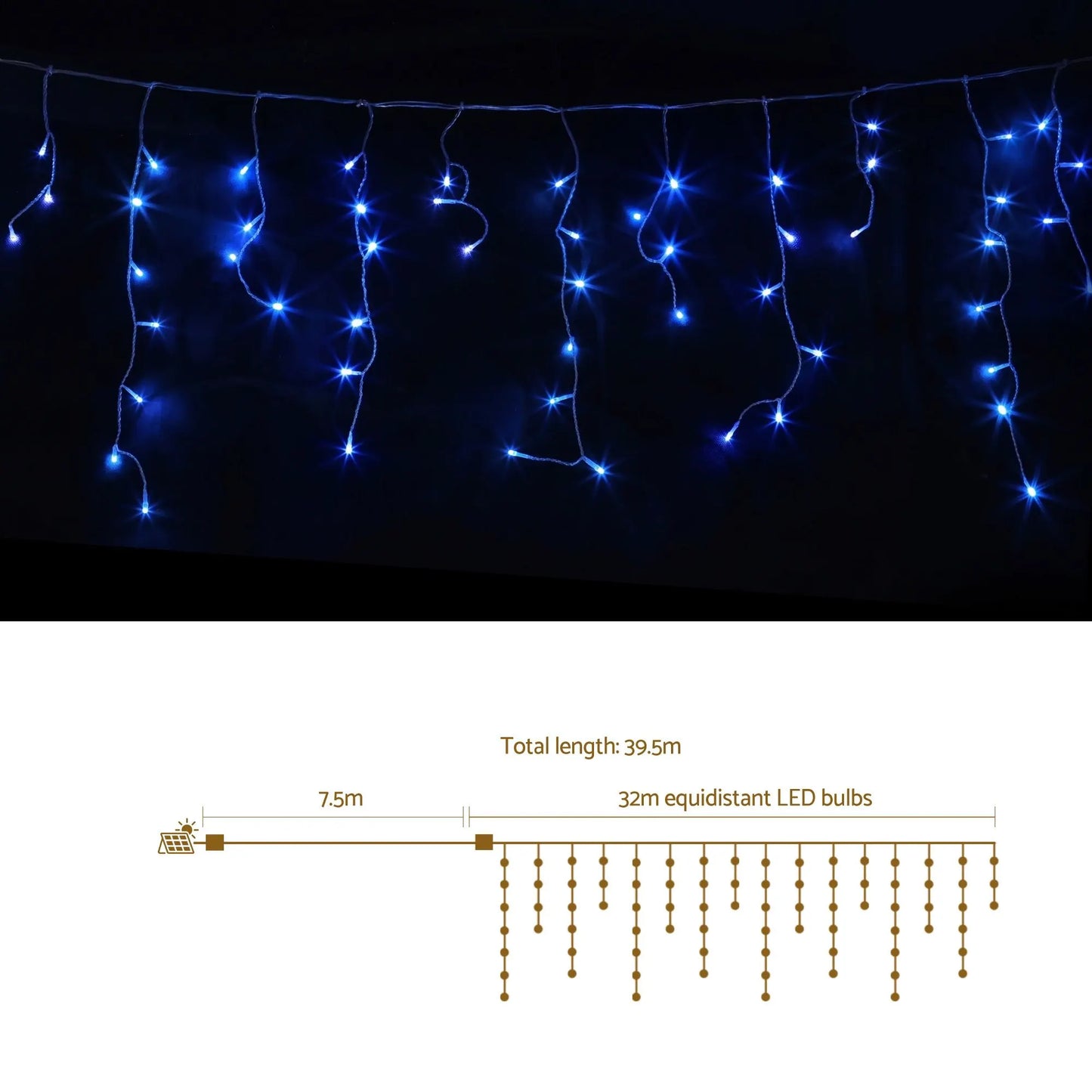 Jingle Jollys 32M Christmas Lights Solar Icicle String Lights 960 LED Blue - Image 2