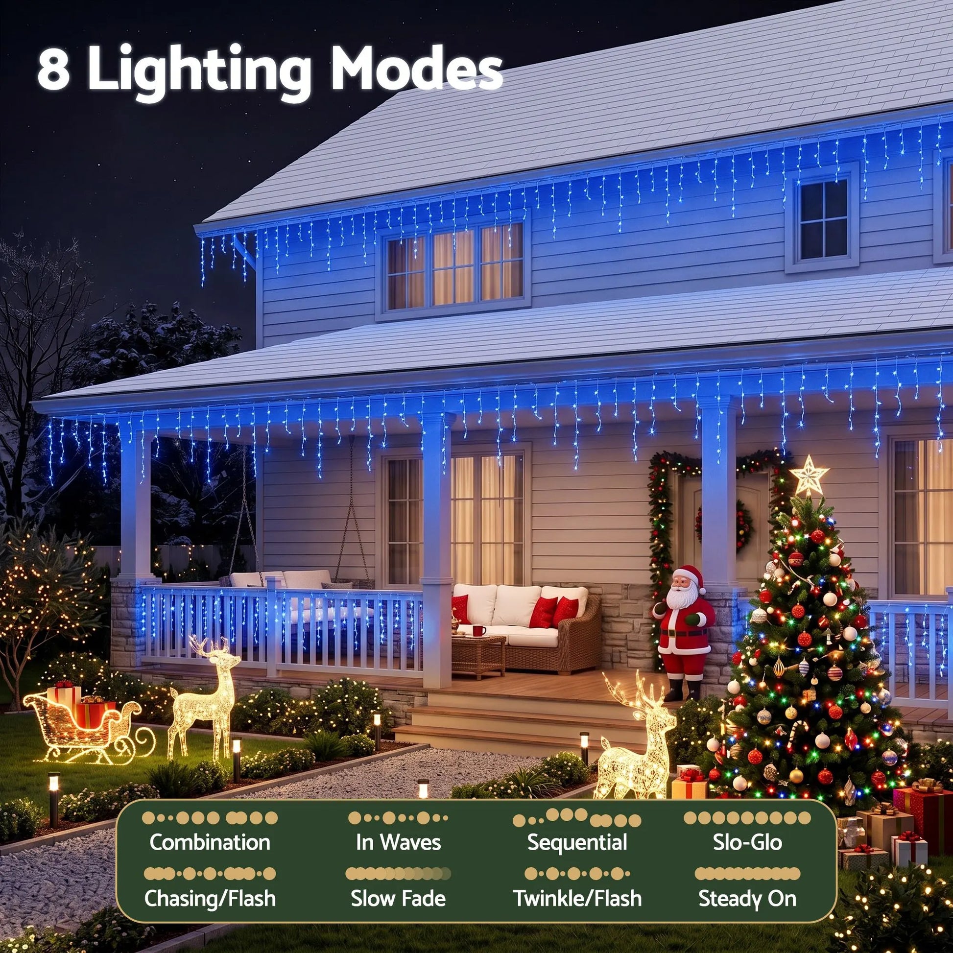 Jingle Jollys 32M Christmas Lights Solar Icicle String Lights 960 LED Blue - Image 5
