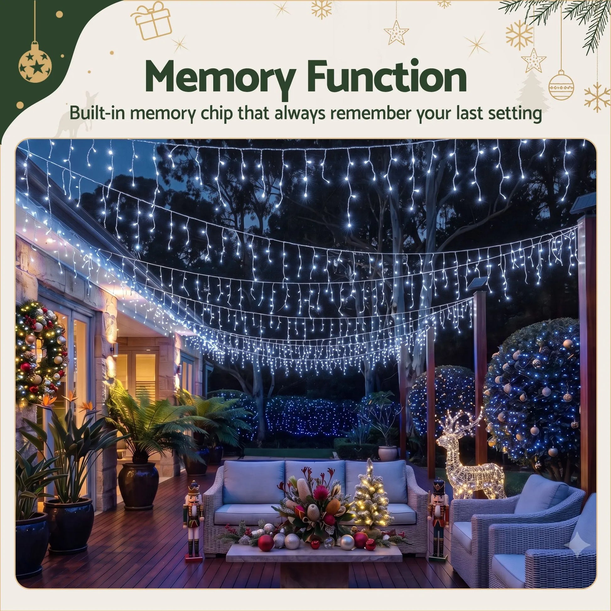 Jingle Jollys 32M Christmas Lights Solar Icicle String Lights 960 LED Cool White - Image 3