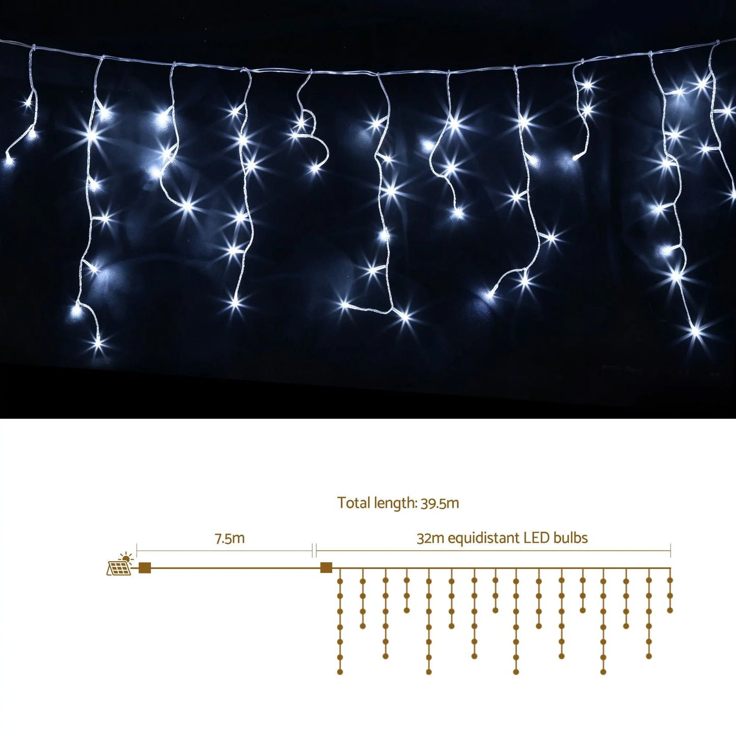 Jingle Jollys 32M Christmas Lights Solar Icicle String Lights 960 LED Cool White - Image 8