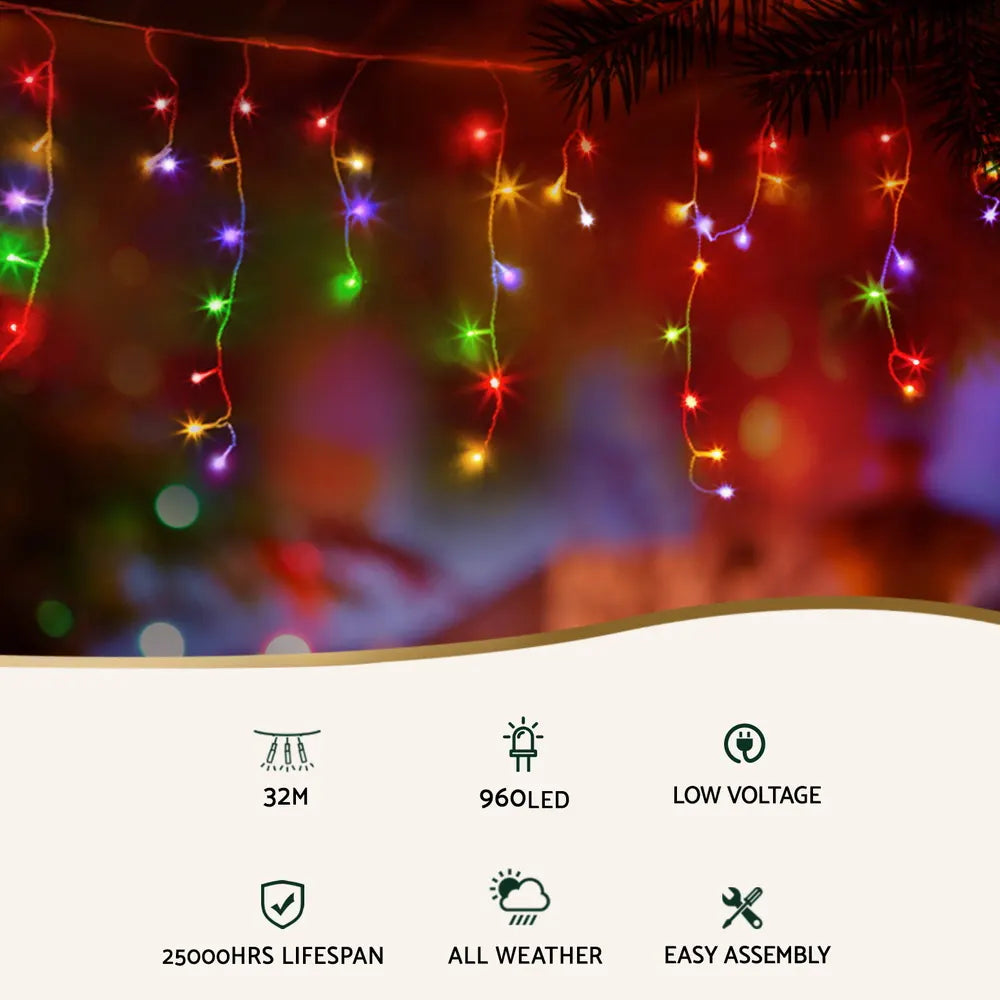 Jingle Jollys 32M Christmas Lights Icicle String Light 960 LED Multi-coloured - Image 4
