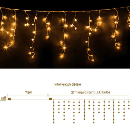 Jingle Jollys 32M Christmas Lights Icicle String Light 960 LED Decor Warm White - Image 2