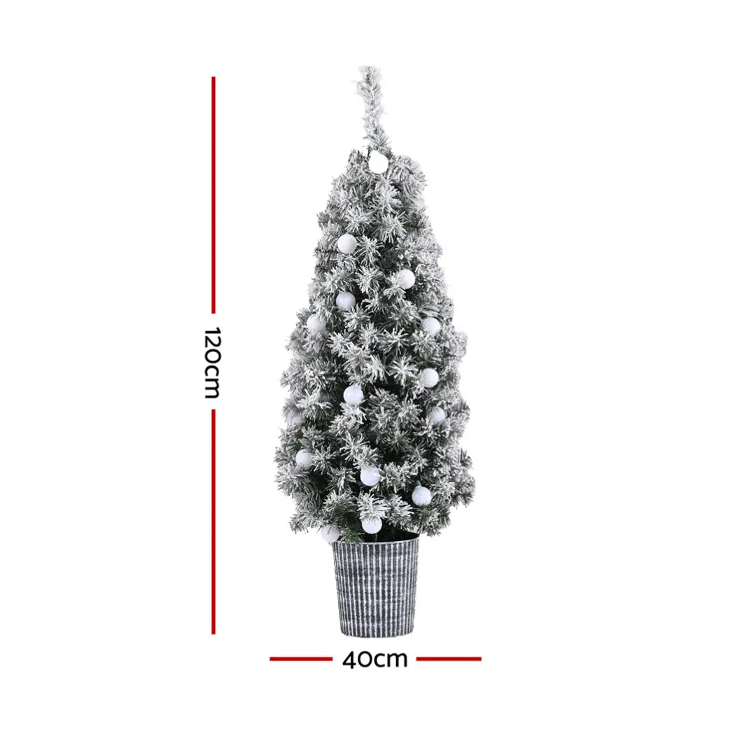 Jingle Jollys Christmas Tree 1.2M Potted Snowy Xmas Tree - Image 2