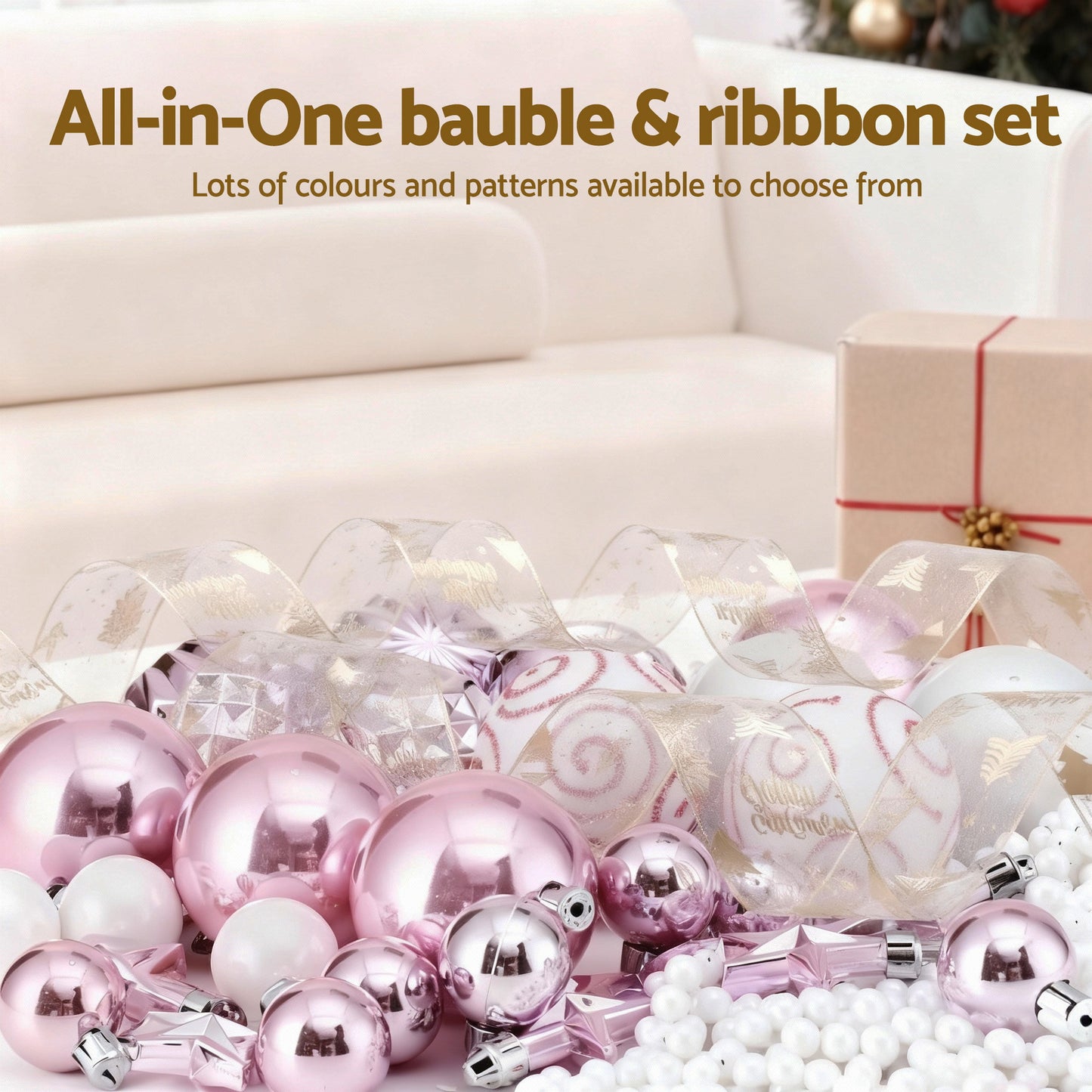 Jingle Jollys Christmas Tree Decoration Set Ribbon Baubles Ornaments Party 34pcs - Image 4