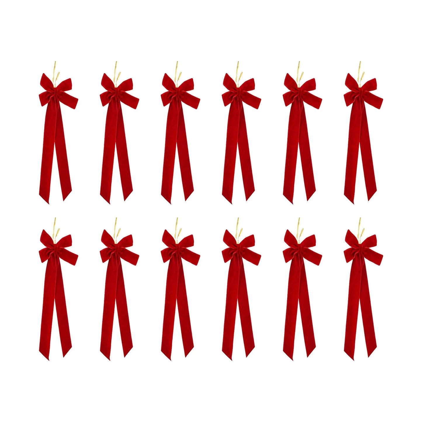 Jingle Jollys 12Pcs Red Velvet Christmas Bows Tree Decorations Xmas Decor - Image 3