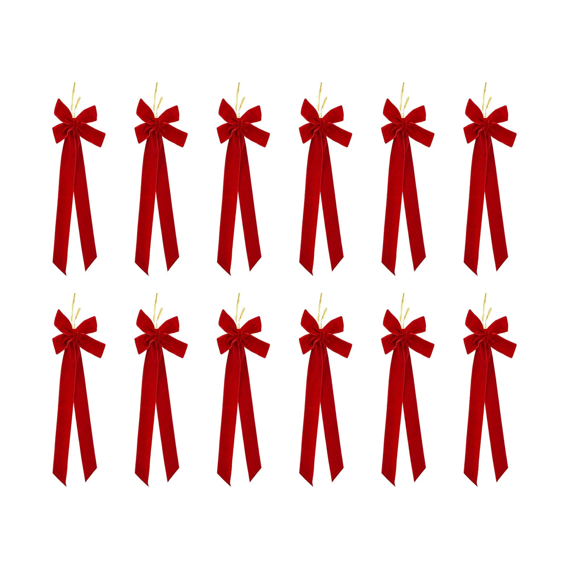 Jingle Jollys 12Pcs Red Velvet Christmas Bows Tree Decorations Xmas Decor - Image 3