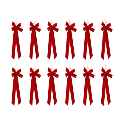 Jingle Jollys 12Pcs Red Velvet Christmas Bows Tree Decorations Xmas Decor - Image 3
