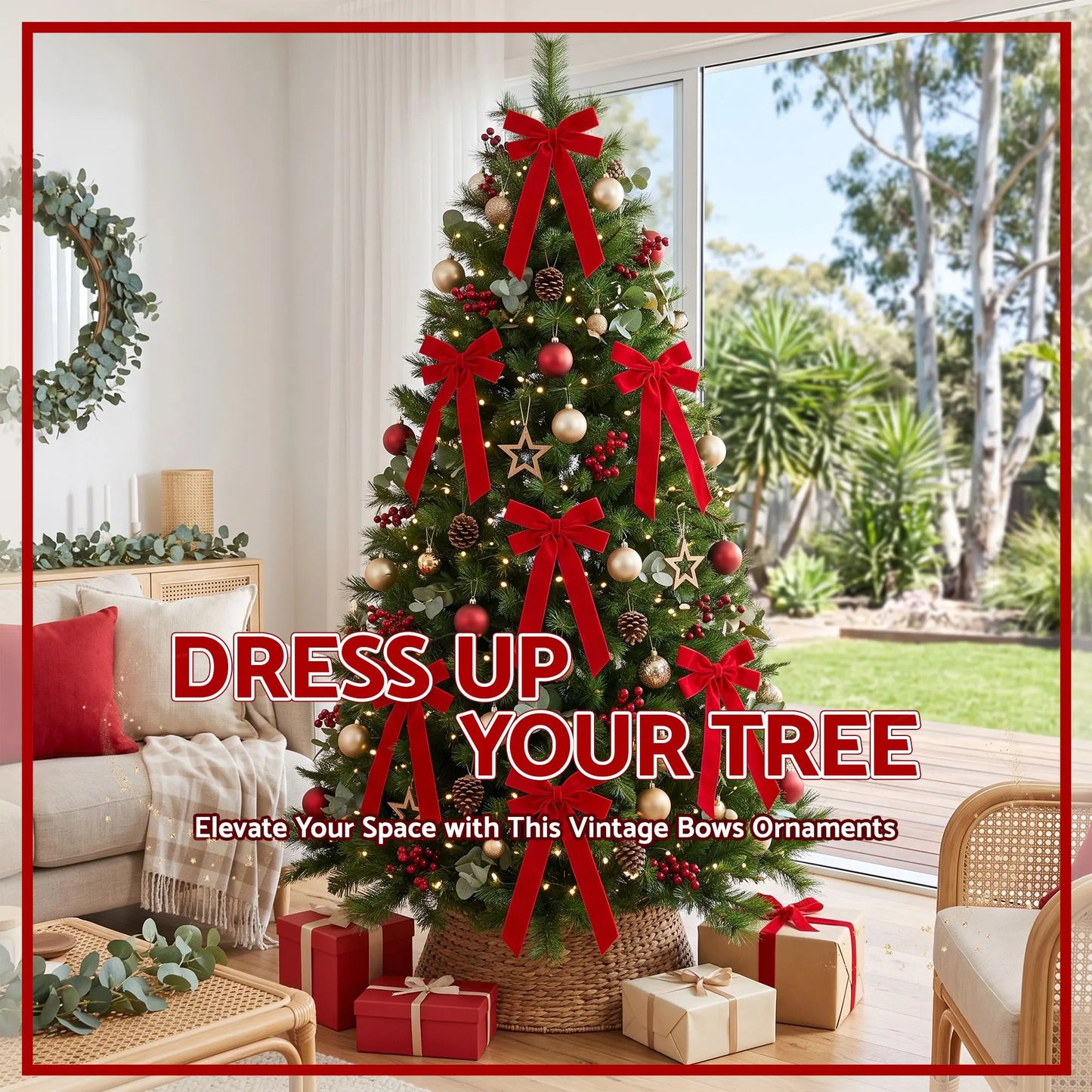Jingle Jollys 12Pcs Red Velvet Christmas Bows Tree Decorations Xmas Decor - Image 4