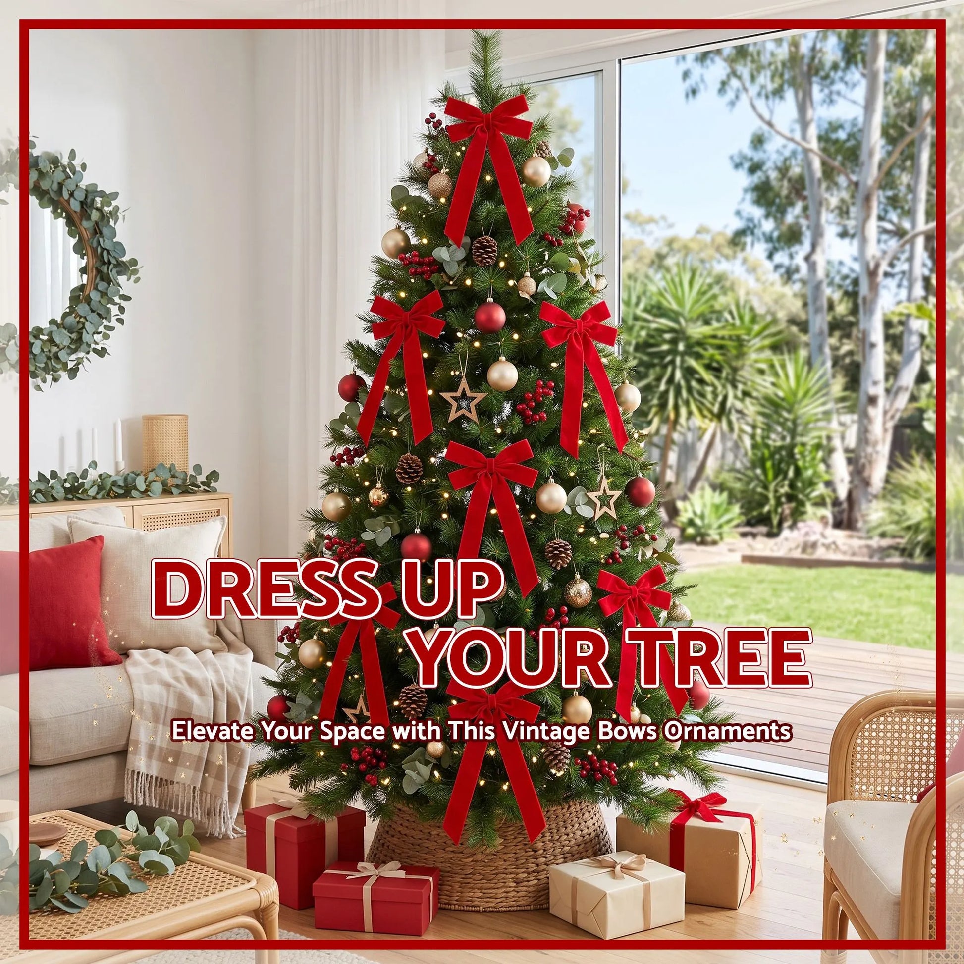 Jingle Jollys 12Pcs Red Velvet Christmas Bows Tree Decorations Xmas Decor - Image 4