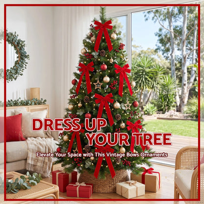 Jingle Jollys 12Pcs Red Velvet Christmas Bows Tree Decorations Xmas Decor - Image 4