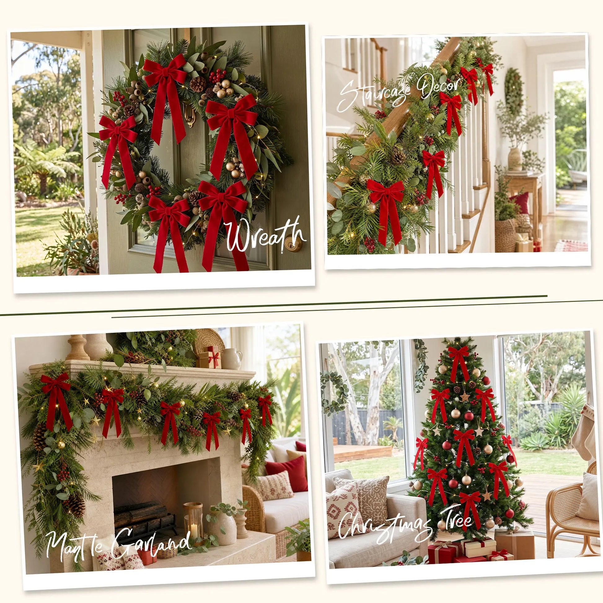 Jingle Jollys 12Pcs Red Velvet Christmas Bows Tree Decorations Xmas Decor - Image 5