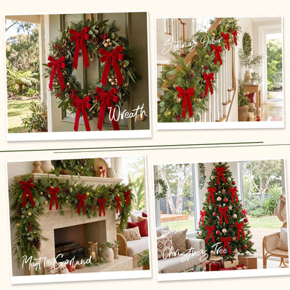 Jingle Jollys 12Pcs Red Velvet Christmas Bows Tree Decorations Xmas Decor - Image 5