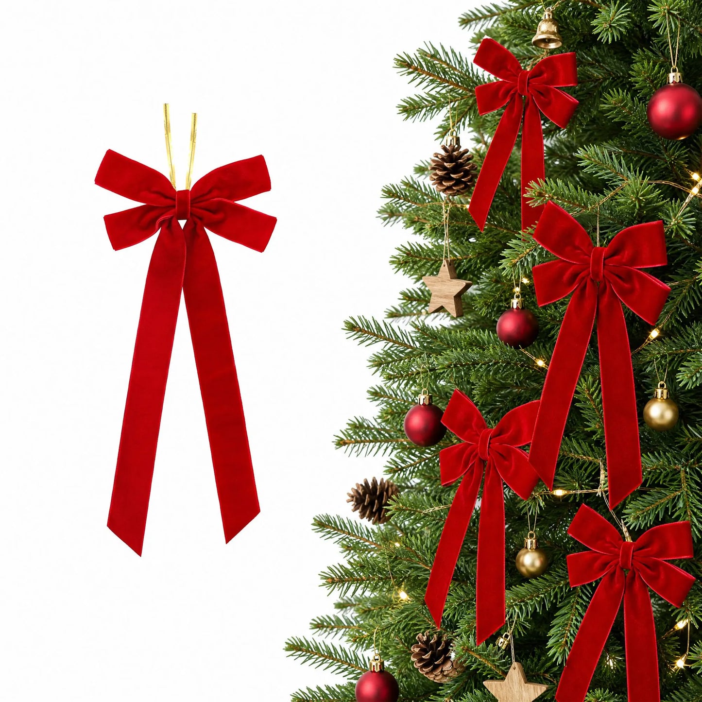 Jingle Jollys 12Pcs Red Velvet Christmas Bows Tree Decorations Xmas Decor - Image 8