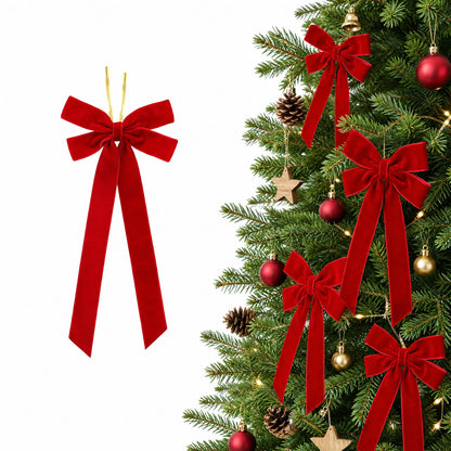 Jingle Jollys 12Pcs Red Velvet Christmas Bows Tree Decorations Xmas Decor - Image 8