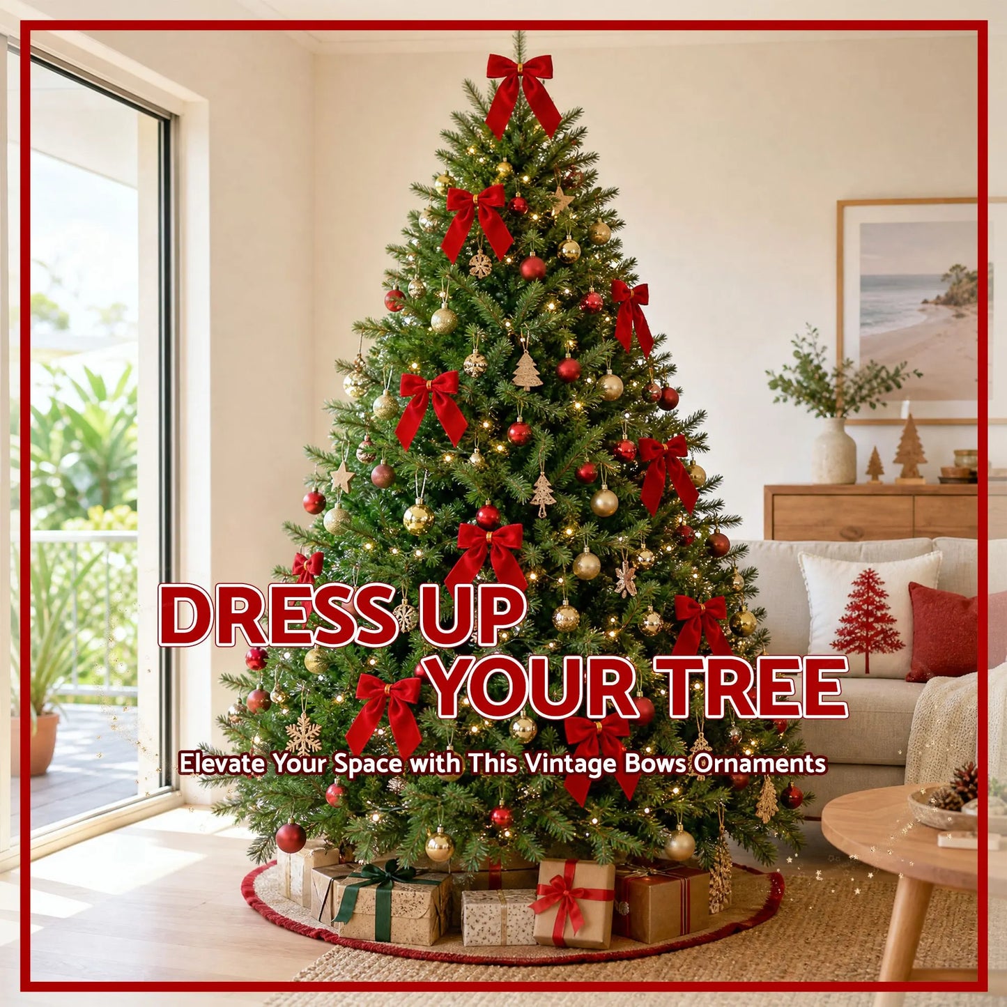 Jingle Jollys 24Pcs Red Velvet Christmas Bows Tree Decorations Xmas Decor - Image 4