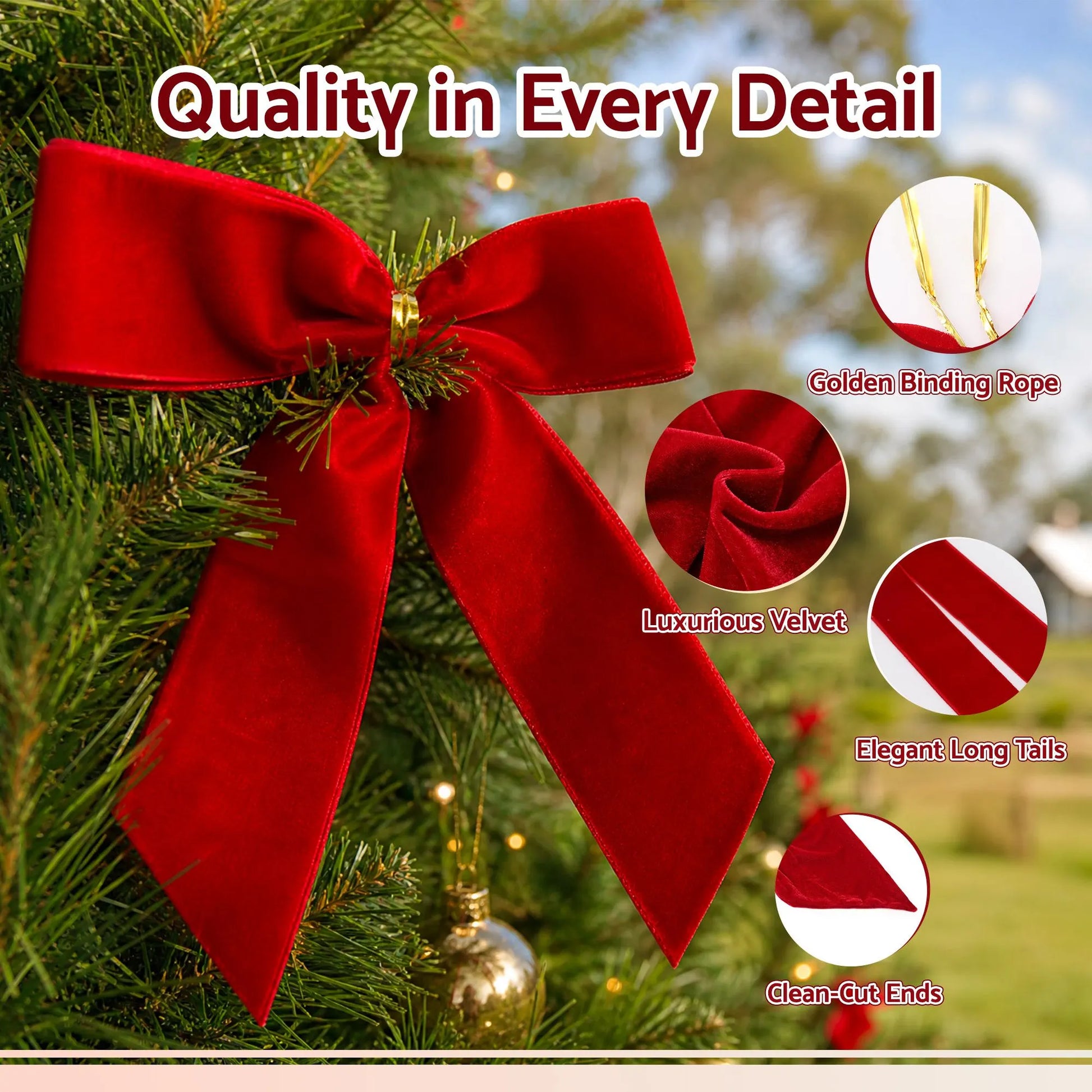 Jingle Jollys 24Pcs Red Velvet Christmas Bows Tree Decorations Xmas Decor - Image 6