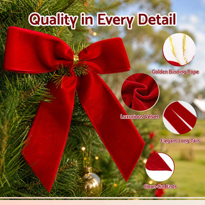 Jingle Jollys 24Pcs Red Velvet Christmas Bows Tree Decorations Xmas Decor - Image 6