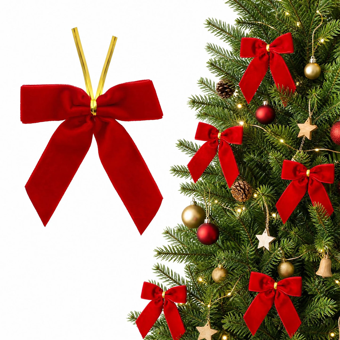 Jingle Jollys 24Pcs Red Velvet Christmas Bows Tree Decorations Xmas Decor - Image 8