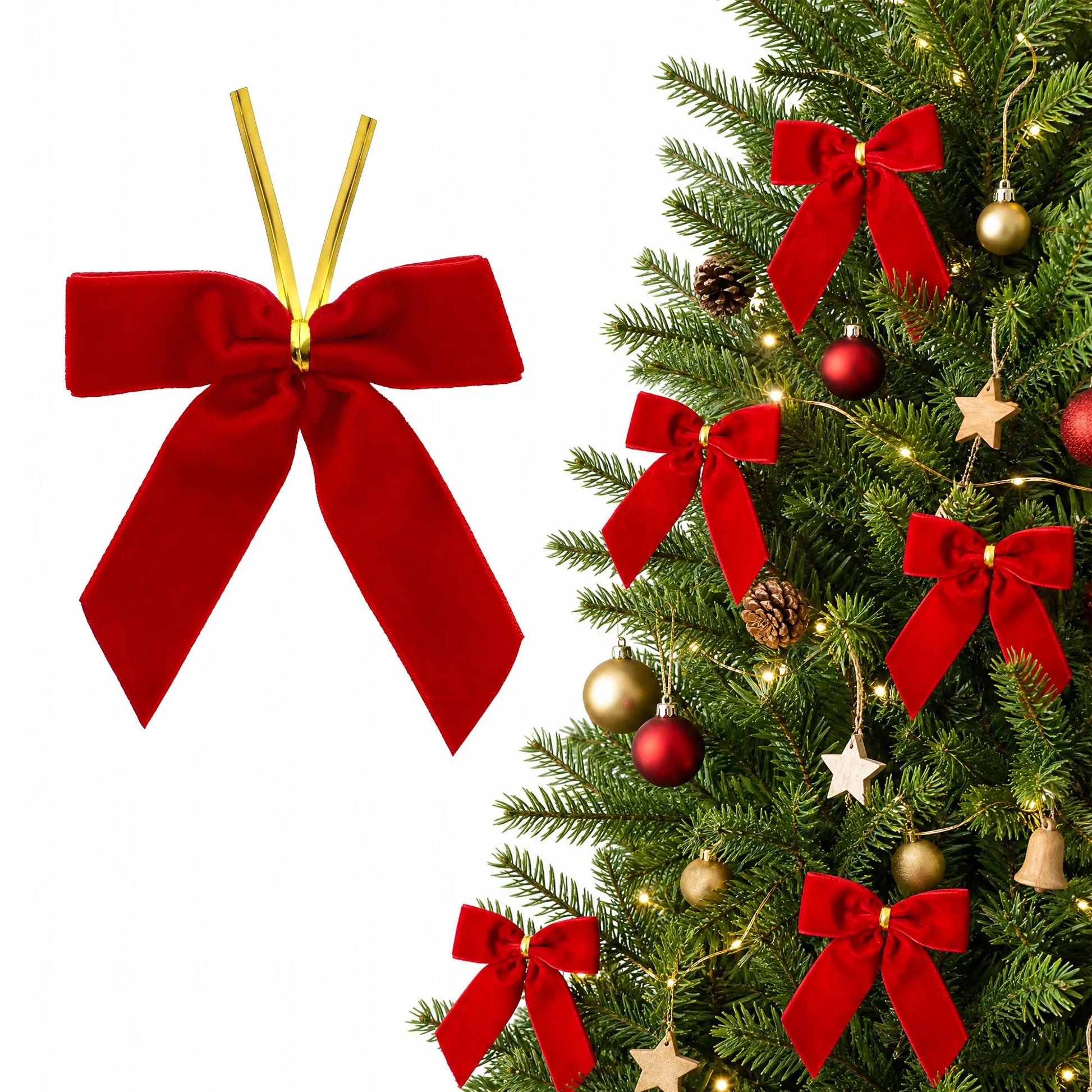 Jingle Jollys 24Pcs Red Velvet Christmas Bows Tree Decorations Xmas Decor - Image 8