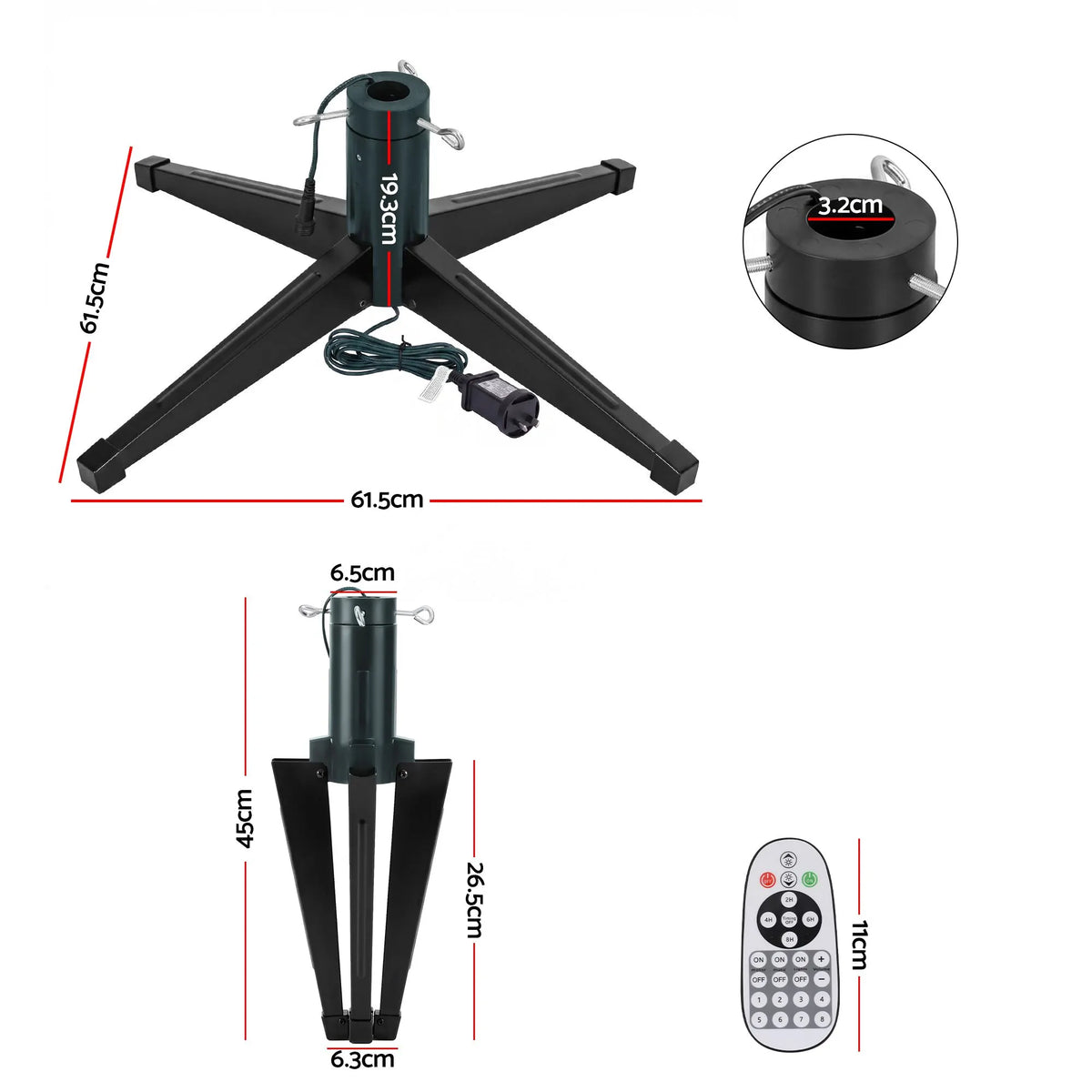 Jingle Jollys Christmas Tree Stand 360° Rotating for Xmas Tree Up to 2.7M with Remote Control - Image 2