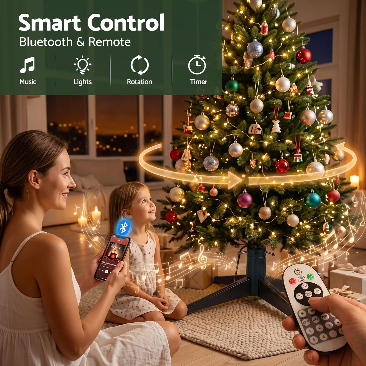 Jingle Jollys Christmas Tree Stand 360° Rotating for Xmas Tree Up to 2.7M with Remote Control - Image 4