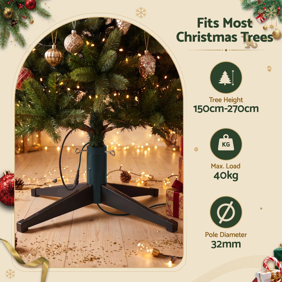 Jingle Jollys Christmas Tree Stand 360° Rotating for Xmas Tree Up to 2.7M with Remote Control - Image 5