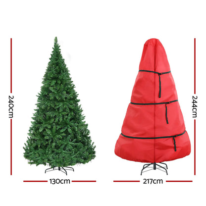 Jingle Jollys 2.4m Pre-Lit Christmas Tree 1488 LED Green with Red Storage Bag - Image 2