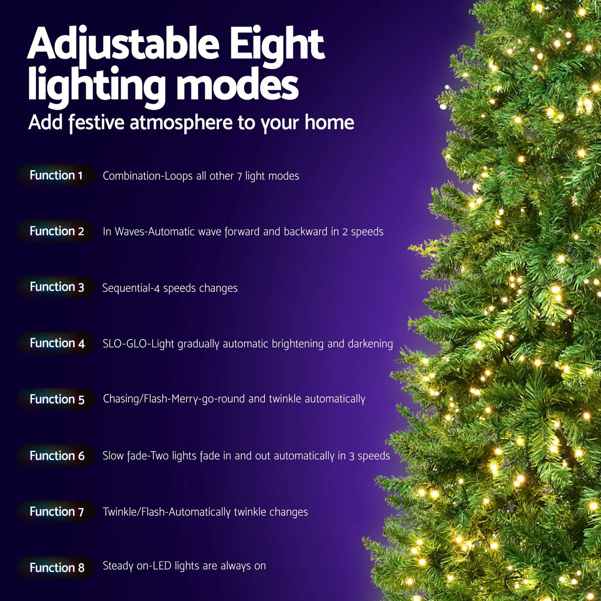 Jingle Jollys 2.4m Pre-Lit Christmas Tree 1488 LED Green with Red Storage Bag - Image 5