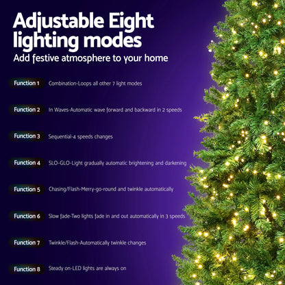 Jingle Jollys 2.4m Pre-Lit Christmas Tree 1488 LED Green with Red Storage Bag - Image 5